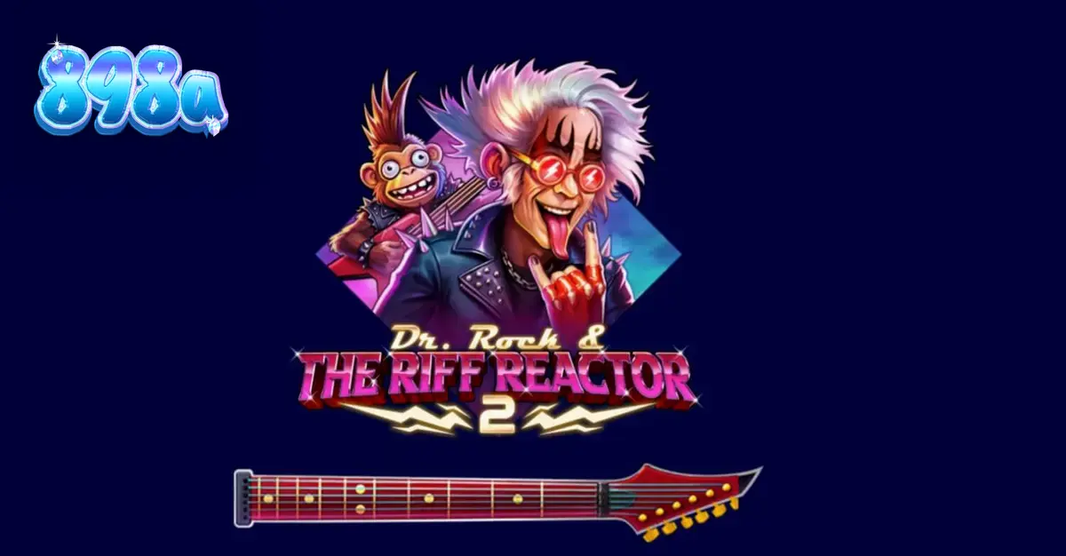Tampilan visual slot Dr. Rock & the Riff Reactor 2 dengan nuansa neon dan karakter rockstar.